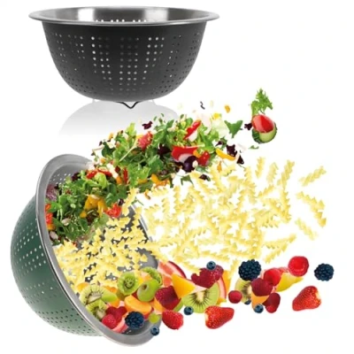 Bild av COM FOUR® 2x kökssil av rostfritt stål klassisk pastasil durkslag för tvätt frukt, grönsaker och sallad rund avtappningssil kökstillbehör metall sil (2 stycken Ø 28cm färgmix)