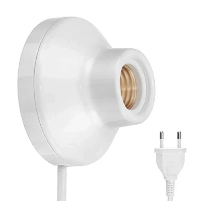 Bild av ledscom.de Vägglampa/amputtag ELEKTRA, stickpropp, brytare, porslin, vit blank, rund, 1x E27 max. 300W, studiovägglampa, uttag direktanslutning, inredningsstil, barbelysning