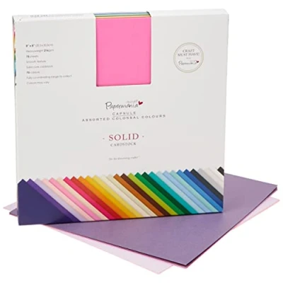 Bild av Papermania kapsel solid premium kartong, 75 ark, flerfärgad, 20 x cm, kolossalt, färgat kort A4 för kortframställningsmaterial, hantverksprojekt och klippbokstillbehör,