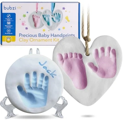 Bild av Bubzi Co Fotavtryck Kit &amp; Handavtryck Dekoration som flickpresent pojkpresent, Unika Babyshower presenter, Personliga bebispresenter för babyregister, Minnessaklåda inredning till barnrummet.