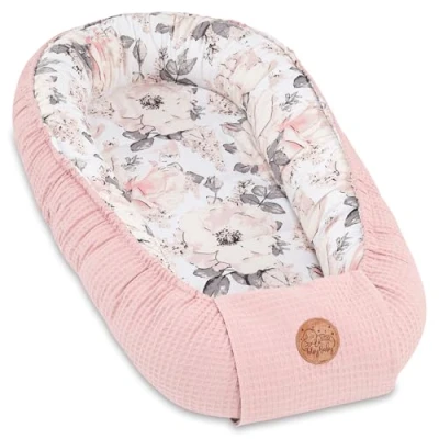Bild av Babynest nyfödd bo baby 90x50 cm kokong handgjord dubbelsidig gjord av våffelpiké bomull slummer Wild rose