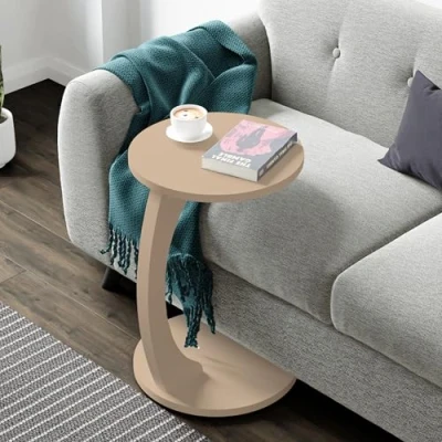 Bild av [en.casa] Holeby C format sidobord runt soffbord vardagsrum med 4 hjul mångsidig användning 56 x Ø 38 cm Cappuccino