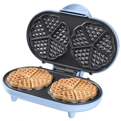 Bild av Bestron Dubbel våffeljärn för klassiska hjärtformade våfflor, med non stick beläggning, Sweet Dreams Collection, Färg: Blå