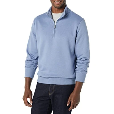 Bild av Amazon Essentials Men&#039;s Långärmad fleecetröja med kvartsdragkedja, Blå, L