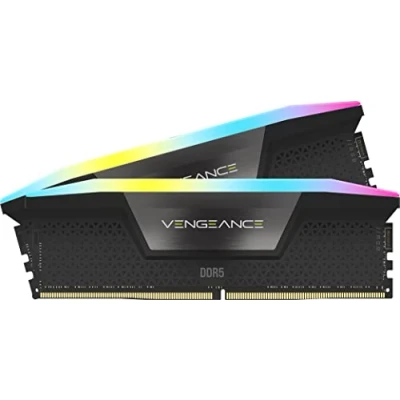 Bild av Corsair VENGEANCE RGB DDR5 32GB (2x16GB) 6000MHz C40 Skrivbordsminne (Dynamisk belysning över tio zoner, Integrerad spänningsreglering, Optimerat för Intel, Anpassade XMP 3.0 profiler) Svart
