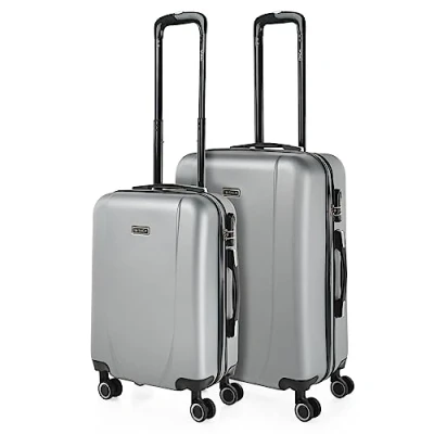 Bild av ITACA Set med 2 Rigid Travel Resväskor 55/65 cm 4 hjul ABS. Resistenta och Lätta. Övre sidaHandtag Integrerat kombinationslås. Liten stuga godkänd Medium., Silver
