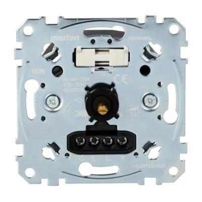 Bild av Schneider Electric MEG5133 000 dimmer, infälld roterande dimmer insats för induktiv mig, tryckväxlare, last transformator, glödlampor, halogenlampa 40 600 W/VA, fasutskärning silver