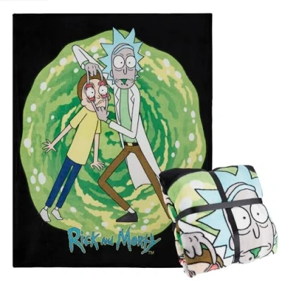 Bild av Rick and Morty fleecefilt supermjuk filt överkast sängtillbehör 150 x 130 soffa sängfiltar gåvor till honom (grön/svart)