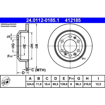 Bild av ATE 24.0112 0185.1 Disque de frein 324,0 11,9 6 139,6 plein KIA: CARNIVAL / GRAND 3