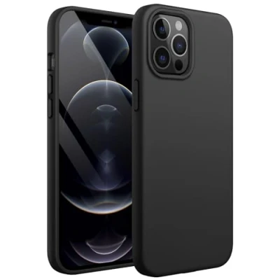 Bild av JETech Silikon Skal för iPhone 12 Pro Max 6,7 Tums, Silky Soft Touch med Hela Kroppen, Stötsäker Case Mikrofiberfoder (Svart)