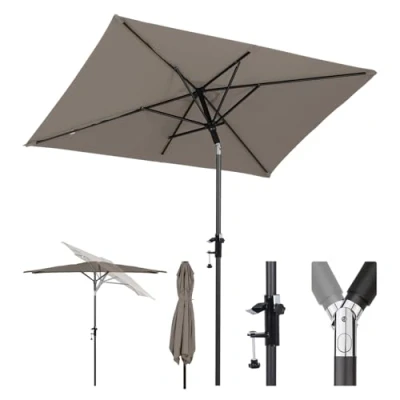Bild av Sekey 200 x 125 cm parasoll balkong rektangulärt för balkong, terrass och trädgård, vindtät lutbar UPF 50+, GRÅ, 200x125 Schirm mit Halter