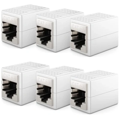 Bild av deleyCON 6x CAT6a Kopplingskontakt Nätverkskabel Patchkabel Ethernetkabeladapter Modulär Skärmad 2x RJ45 Uttag 10Gbit/s DSL LAN Vit