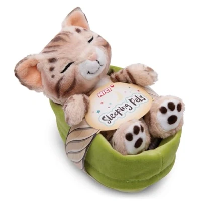 Bild av NICI gosedjur katt Bengal 12cm, sover i korg att krama och älska hållbart producerad av återvunnet material 49747