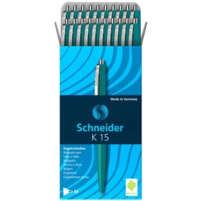 Bild av Schneider K 15 Push Down kulspetspennor M Tip outplånlig förpackning med 20 gröna