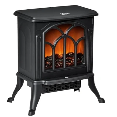 Bild av HOMCOM Elektrisk kamin med flammeffekt retro stil termostat 750 1 500 W överhettning svart