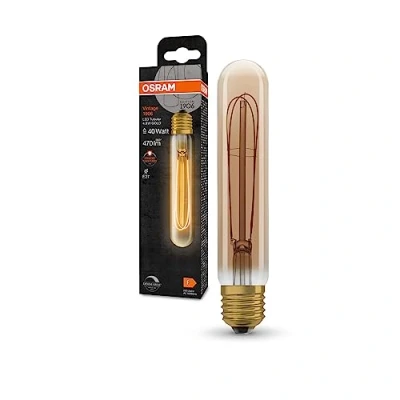 Bild av OSRAM VINTAGE 1906 LED lampa med guldfärg, 4,8W, 400 lm, specialrörsform 32 mm diameter &amp; E27 sockel, varm vit ljusfärg, rak glödtråd, dimbar, upp till 15 000 timmars livslängd