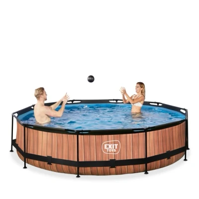 Bild av Exit Wood Pool Ø360X76Cm Med Filterpump Och Tak Brun