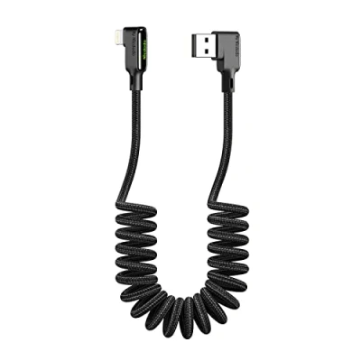 Bild av mcdodo Spiral laddningskabel för iPhone i bilen, 90 graders fjäder teleskop kabel dataöverföring, töjbar från 0,3 m till 1,8 (svart)