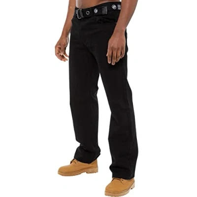 Bild av ENZO Nya herr klassisk rak passform basic denim jeans byxor midja storlekar 28 48, Svart, 40W X 32L