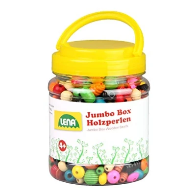 Bild av Lena 32044 pysselset, trätrådspärlor i jumbo låda, med trådpärlor av trä, ca 2 cm stor, blandningsset träpärlor för barn från 4 år, pärlor gör det själv pyssel kedjor och trådar