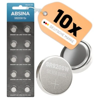 Bild av ABSINA SR920SW klockbatteri 1,55 V silveroxid 10 pack knappcell läckagesäker och lång hållbarhet batteri SR920SW/LR921/371/370/LR69/AG6 SR 920 SW klockor,