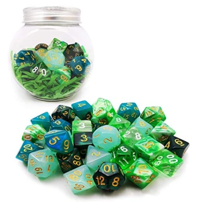 Bild av Bescon 35 st polyhedral RPG tärningssmaragdsset, DND rollspel spel tärning gröna set 5 x 7