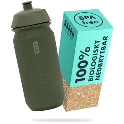 Bild av AARON ECO vattenflaska 100 % biologiskt nedbrytbar, 500 ml, lätt och läckagesäker, praktisk BPA fri för sport, fitness, vandring, utomhus i grönt