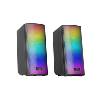 Bild av MARSGAMING MSRGB2, Bluetooth 5.3 Högtalare, 15W, DSP Ljudprocessor, Dynamisk RGB Belysning, Total Mesh Front, Kompakta Högtalare med Kontrollbox, 3,5 mm Jack och USB Ingång, Svart
