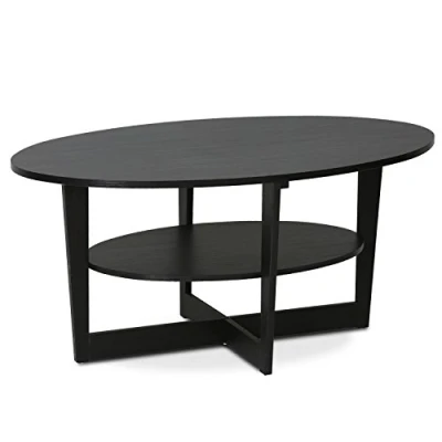 Bild av Furinno 15020WN Ovalt soffbord, trä, valnöt, 89,99 (B) x 41,88 (H) 50,01 (D) cm
