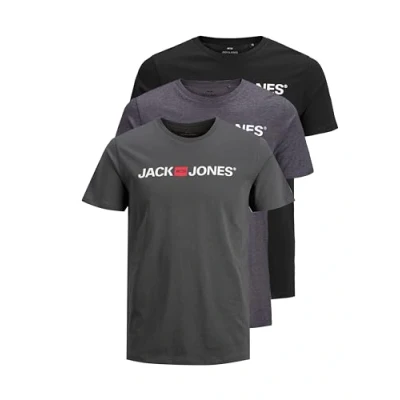 Bild av JACK &amp; JONES pack 2 Plus Size T shirts Rund Hals Tryck Design Logo Oversize, 3 (Asfalt, mörkgråmelerad, svart), M