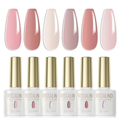 Bild av ROSALIND UV Nagellack Jelly 6 färger Rosa Ljusrosa Hudfärg Klassisk Genomskinlig Gel Set Färg för Naglar Soak Off Lack lampa