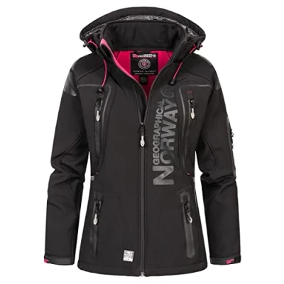 Bild av Geographical Norway Tislande Lady Vattentät softshelljacka med huva för kvinnor och utomhusbruk Vindtät jacka Utomhusaktiviteter såsom vandring skidåkning under höst, vinter vår, Svart/flashigt rosa, M