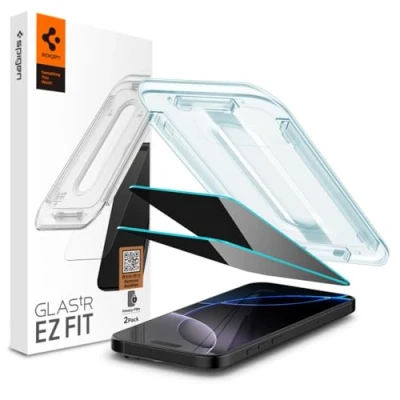 Bild av Spigen Glas.tR EZ Fit Skärmskydd kompatibel med iPhone 16 Pro, 2 Stycken, Sjabloon voor Installatiem, Anti Spy, Reptålig, Case friendly, 9H härdat glas