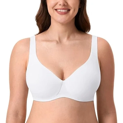 Bild av AISILIN Women&#039;s Minimizer Bra Plus Size Unlined Full Coverage Smooth Underwire Support Vit 105D