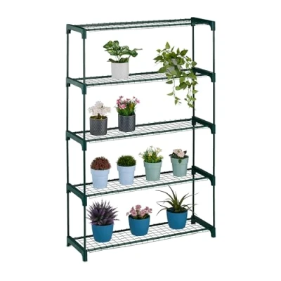 Bild av Relaxdays Växthylla, 5 hyllor, växtstativ blommor och örter, blomstativ i metall, H x B D: 139 91 28,5 cm, grön