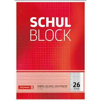 Bild av Brunnen 1052526 skolblock/anteckningsblock (A4, 50 ark, rutig, med marginal, linjering 26, perforerad, huvudlimmad, 70 g/m²)