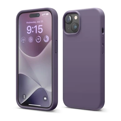 Bild av elago Kompatibel med iPhone 15 fodral, flytande silikonfodral, heltäckande skyddsfodral, stötsäkert, smalt telefonfodral, reptåligt mjukt mikrofiberfoder, 6,1 tum (djup lavendel)