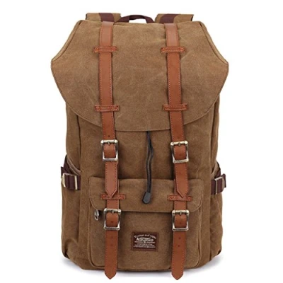 Bild av KAUKKO Ryggsäck för dam och herr, vacker genomtänkt dagryggsäck med laptopfack 15 tums notebook, skola universitet, 22 l, Duk brun, 45 x 27 17cm,