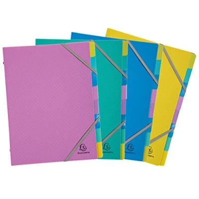 Bild av Exacompta Ref 56190E 1 Forever Young sortering 3 flikar med elastiska band omslag och foder av återvunnen polypropen 8 fack storlek 25x32 cm för A4 format slumpmässiga färger