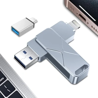 Bild av USB minne för iPhone, Mfi Certifierad Lightning Externt Pennenhet, penna 3 i 1 iPad, iOS, Macbook, Android, PC (grå, 256 GB)