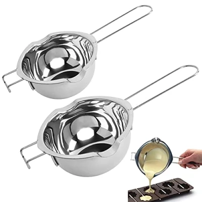 Bild av 2 st dubbla pannor i rostfritt stål chokladsmältkanna med värmebeständigt handtag för uppvärmning av mjölk, smör eller choklad (400 ml+600 ml)