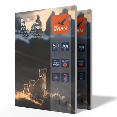 Bild av BLUE SWAN A4 Bläckstråle Fotopapper, 200 g/m², Dubbelglans, Snabbtorkande &amp; Reptåligt, 100 Ark Högupplöst, Levande Färgutskrifter för Foton, Broschyrer och Presentationer