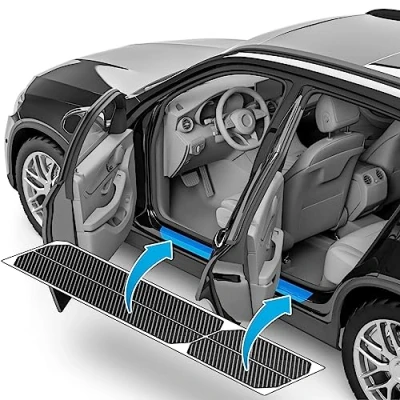 Bild av uProtect skyddsfilm för trösklar till bildörrar Skoda Enyaq iV 5A I 2021 2024 skyddsfolie bildörr lackskyddsfolie med installationstillbehör svart kolfiberlook