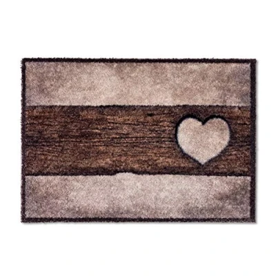 Bild av ASTRA Fluffig, mjuk ren &amp; rengöringsmatta smutsfångande matta dörrmatta inomhus slitstark golvmatta 50 x 70 cm (färg: trä hjärta sandbrun)