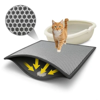 Bild av BYPET kattlåda, kattmatta 30 x 40 cm, kattströ, matta, underlägg, bikakedesign, vattentät, dubbla lager, design, bikugmatta (grå 3040)