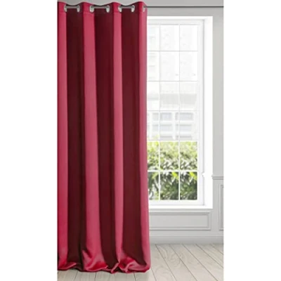 Bild av Eurofirany Logan gardin ogenomskinlig, mörkläggningsgardin, satin mörkläggningsgardin med öljett 1 st. Öljettgardin, elegant, slät, enfärgad, vardagsrum, sovrum, röd, 135 x 250 cm