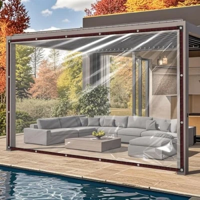 Bild av Vattentät transparent presenning med öljetter, tygpresenning topplina, och spännband trädgårdspresenning, väderbeständig för utomhusbruk, frostsäker, vikbar, växttak, regnskydd balkong, 4 x m