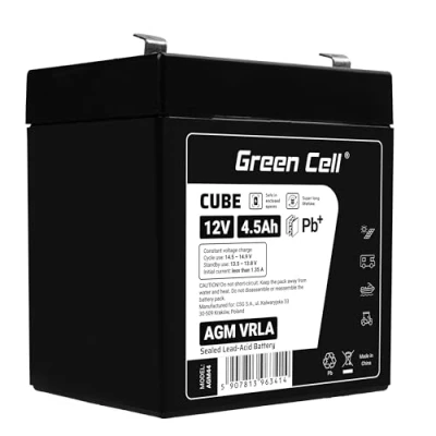 Bild av Green Cell® AGM 12 V 4,5 Ah batteri, VRLA blybatteri, ersättningsbatteri, försörjningsbatteri, cykelsäkert, underhållsfritt för elektriska leksaker, larm, nödström, USV UPS