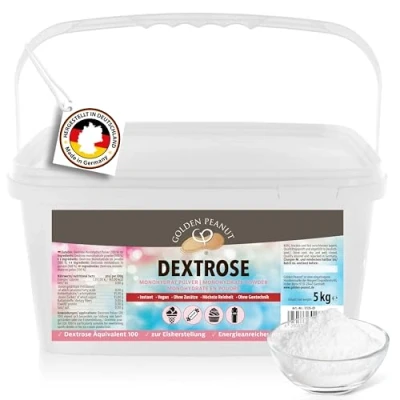 Bild av GOLDEN PEANUT Dextros monohydrat 5 kg druvsockerpulver, tillsats fritt dextrospulver, vegansk, snabb energi, bästa livsmedelskvalitet