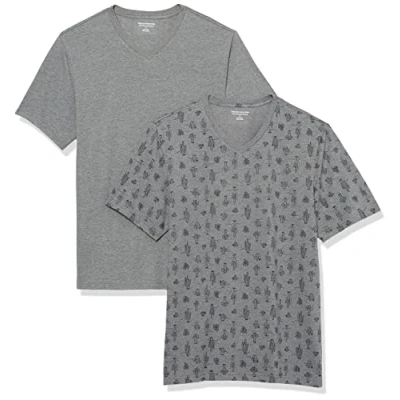 Bild av Amazon Essentials mäns Slim Fit kortärmad V ringad t shirt, paket med 2, grå ljung kaktustryck, X Large